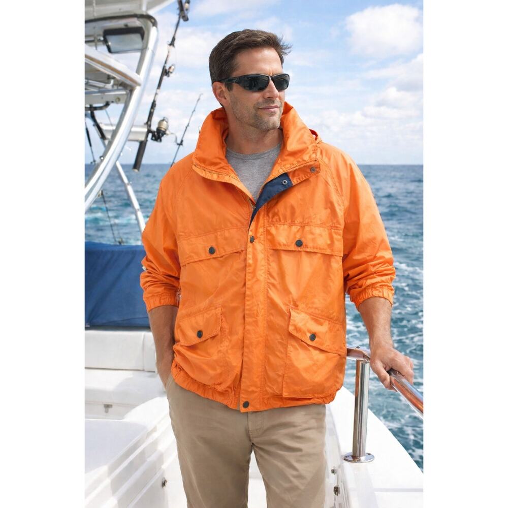 Expeditions Orange Waterproof Mens Windbreaker Jacket Zip Up with Pockets Size M
